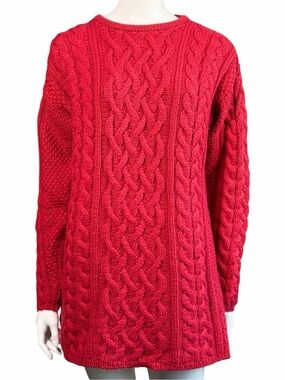 Aran Crafts Ireland Merino Cashmere Cable Knit Sweater Red Small Vintage